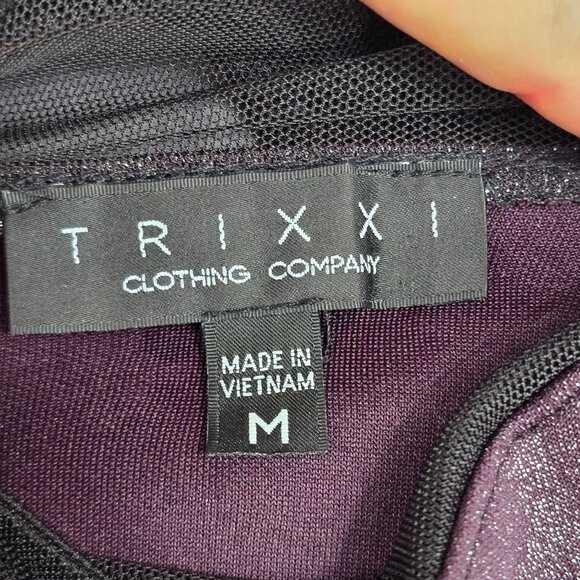 Trixxi Velvet Floral Y2K Goth Dark Fairy Black Purple Party Dress Sparkle M - Picture 2 of 4